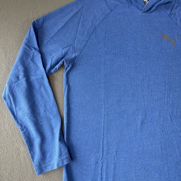 Puma Mens XL Blue Gray Logo Hoodie Pullover Long Sleeve Active Running Gymwear - Picture 4 of 16